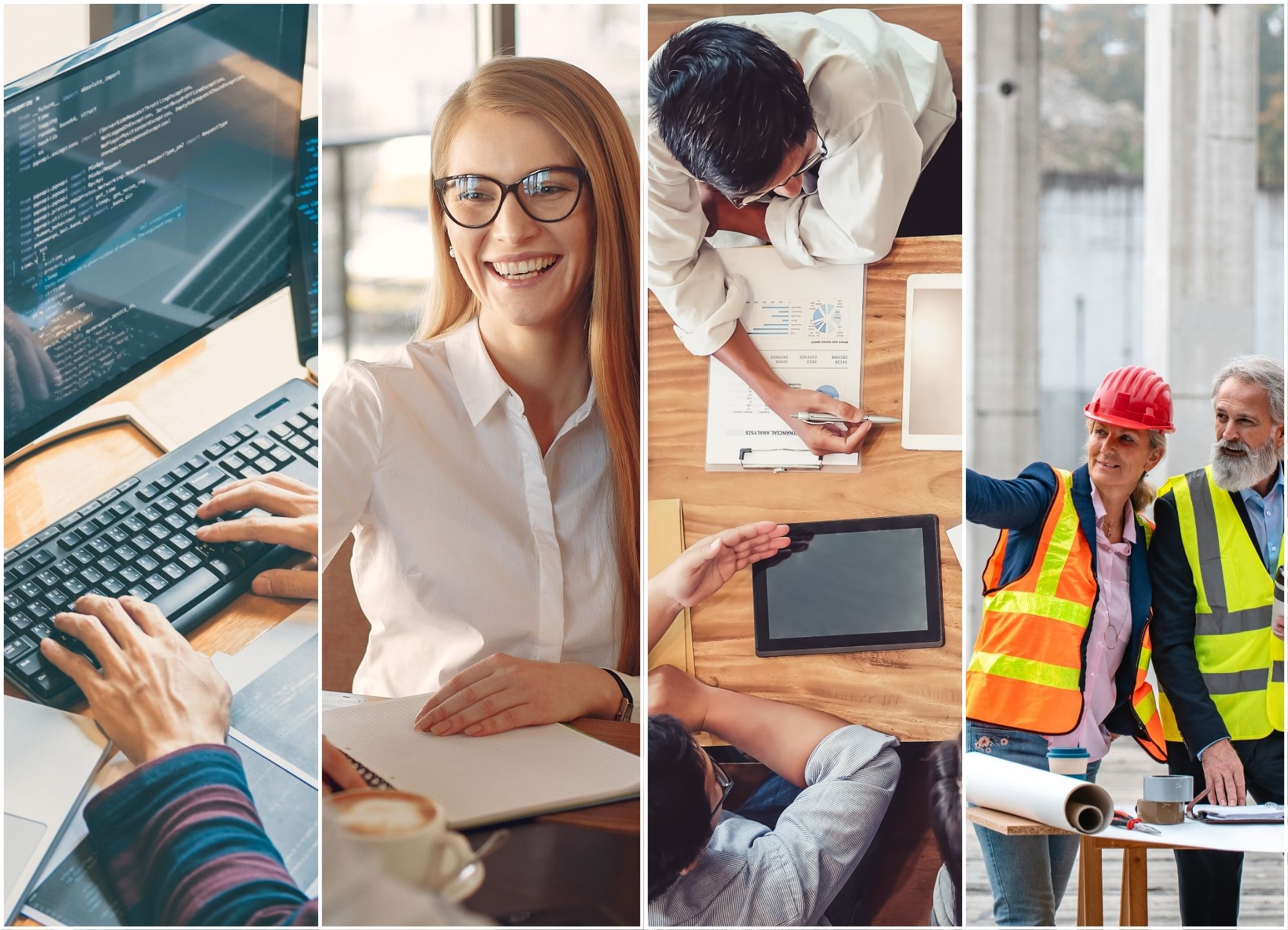 Illustrasjonsbilde av fire ulike utdanningsretninger innen fagskole.